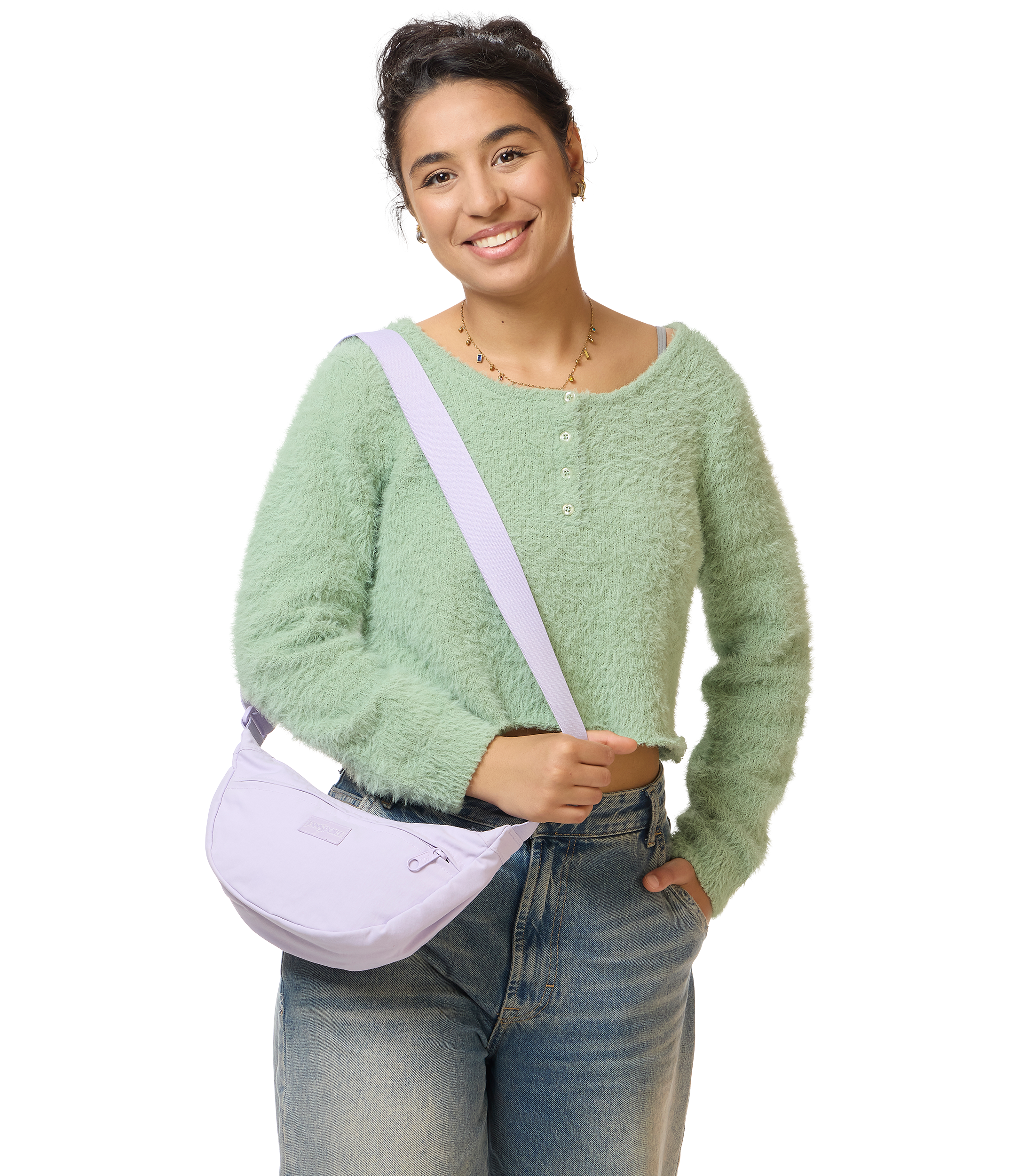 JanSport Unphased Crossbody Small in Pastel Lilac — angle view 2