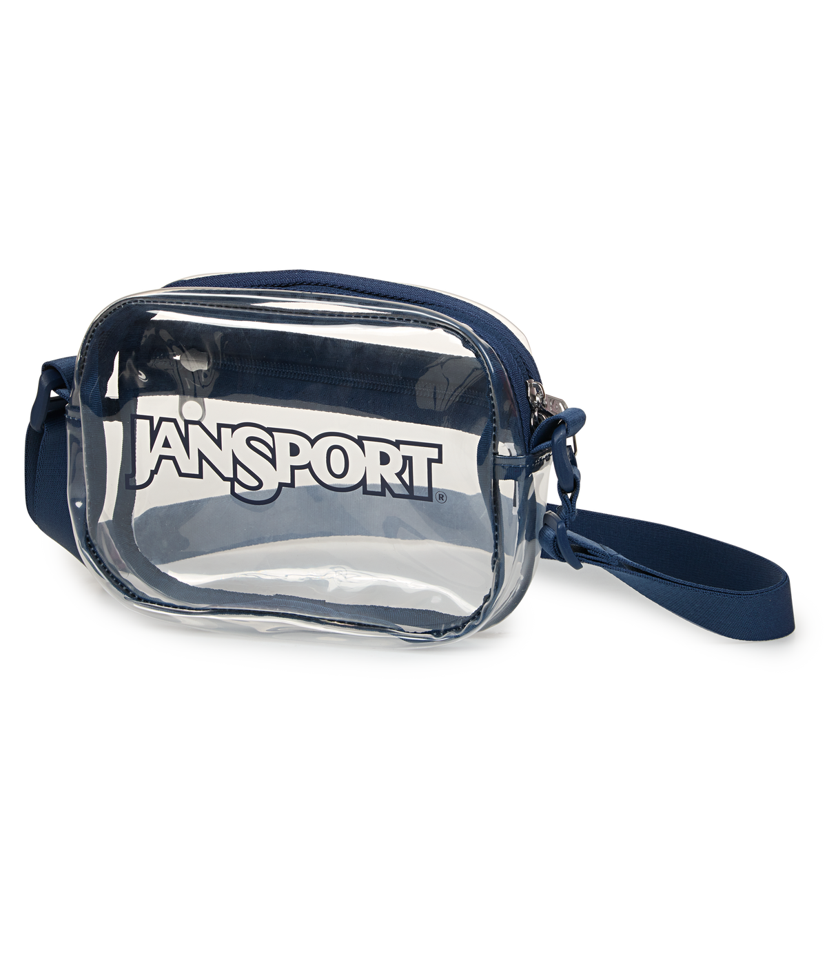 JanSport Clear Crossbody in Navy — side view # color_Navy