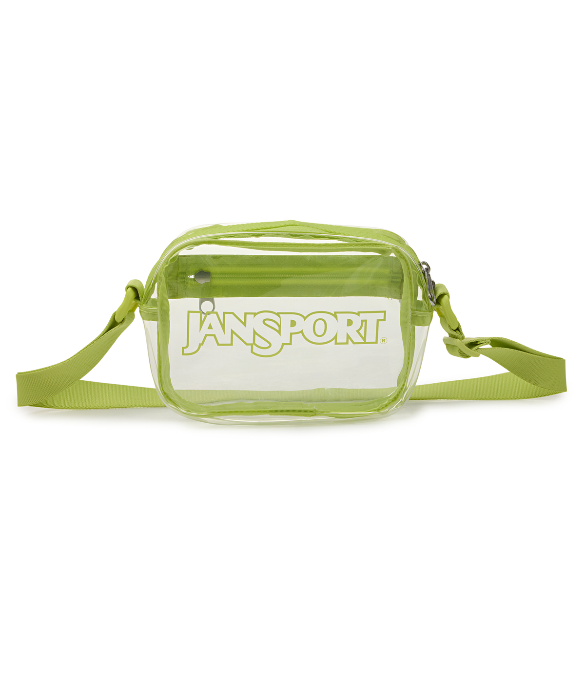 JanSport Clear Crossbody in Citron Lime — front view # color_Citron Lime