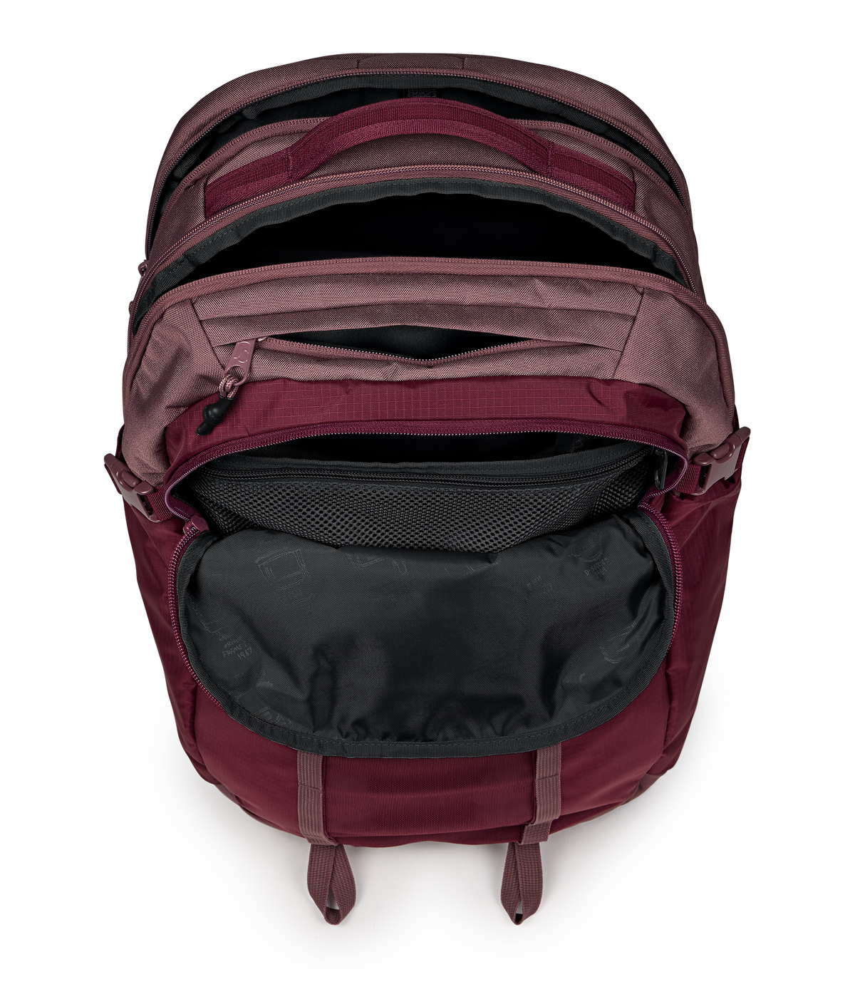 Jansport All Around Pack 34L in Cherry Lacquer — interior view