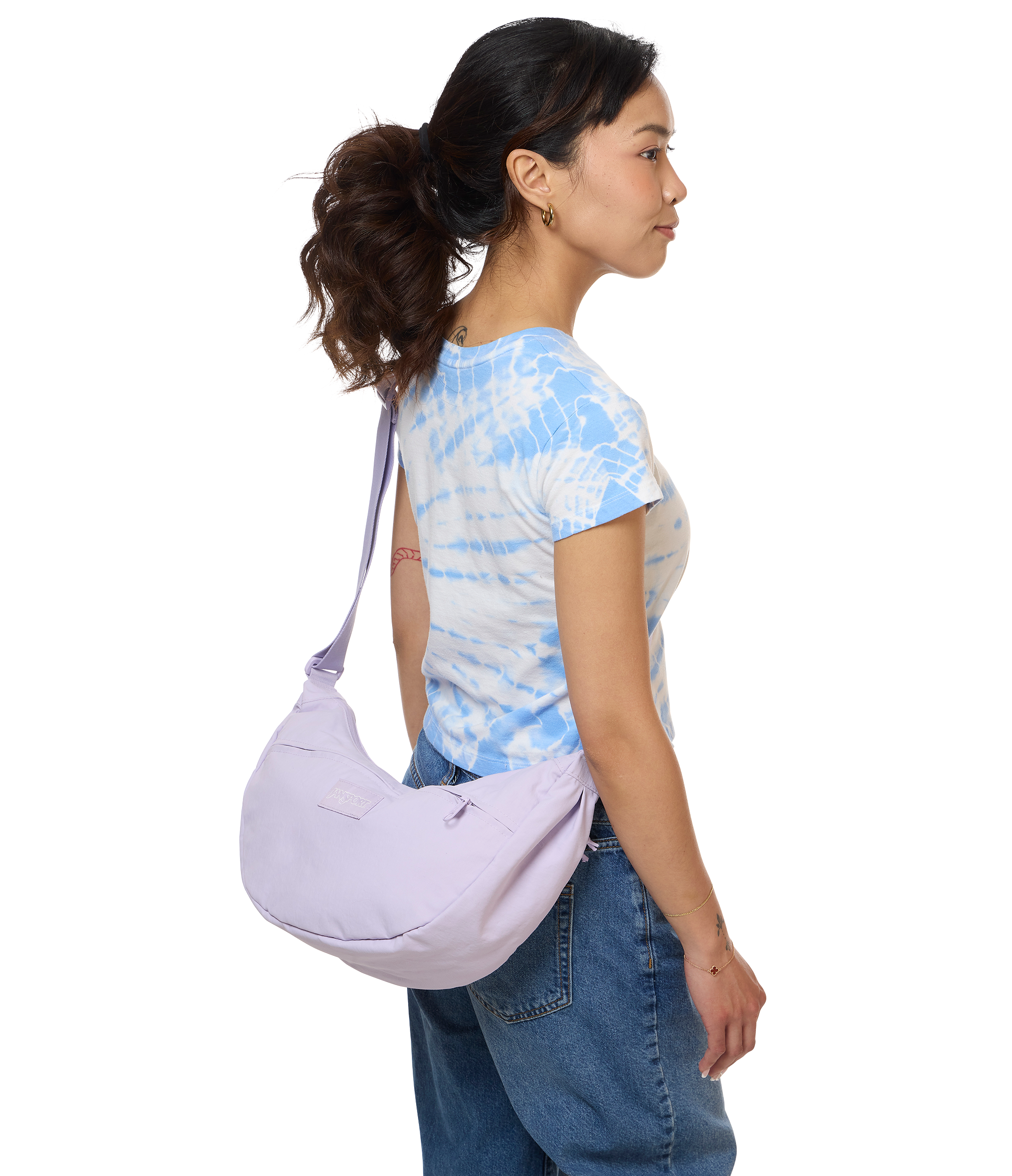 JanSport Unphased Crossbody Large in Pastel Lilac — angle view 3