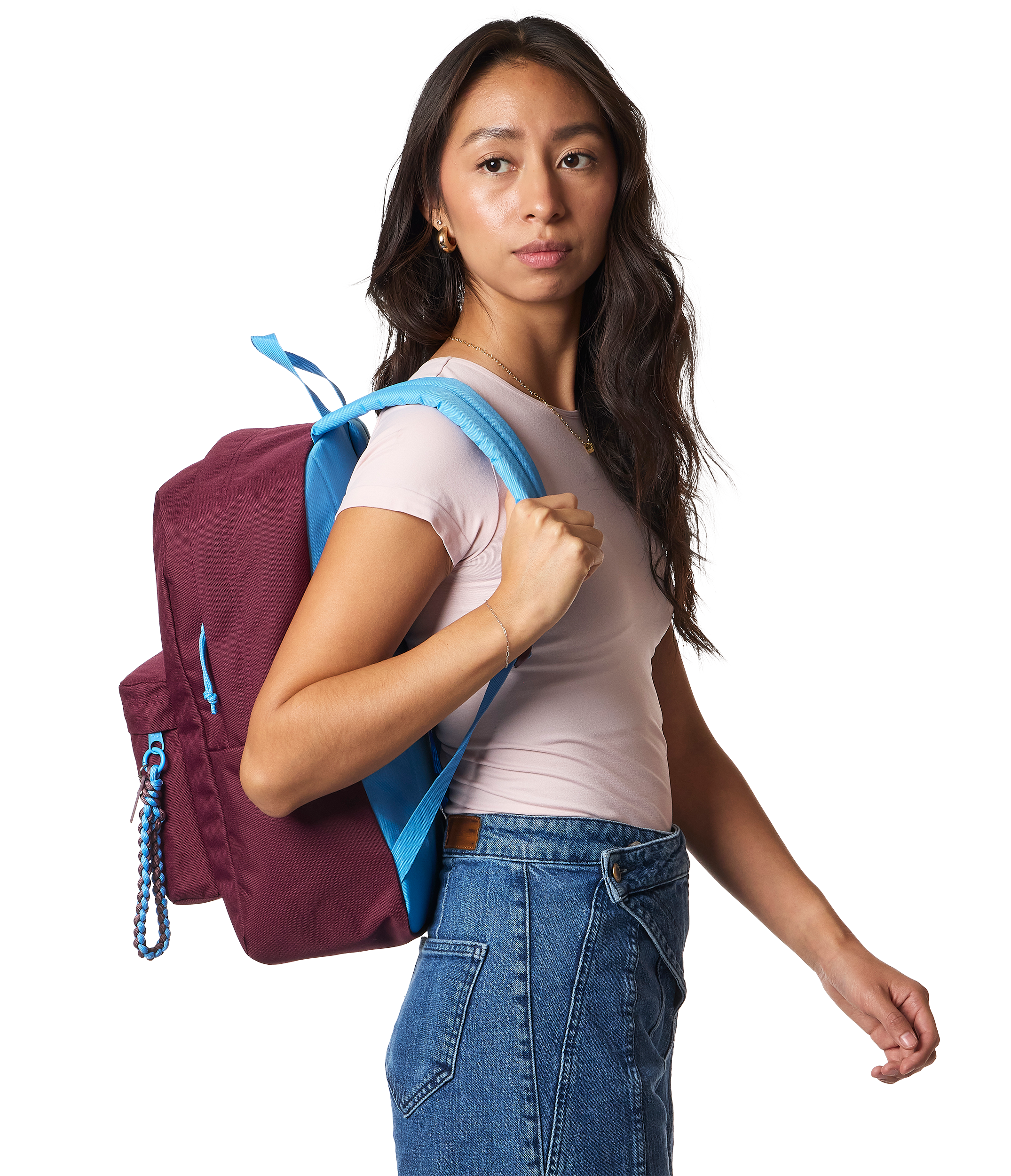 JanSport Superbreak Plus Charmed in Charmed Cherry Lacquer — angle view 2