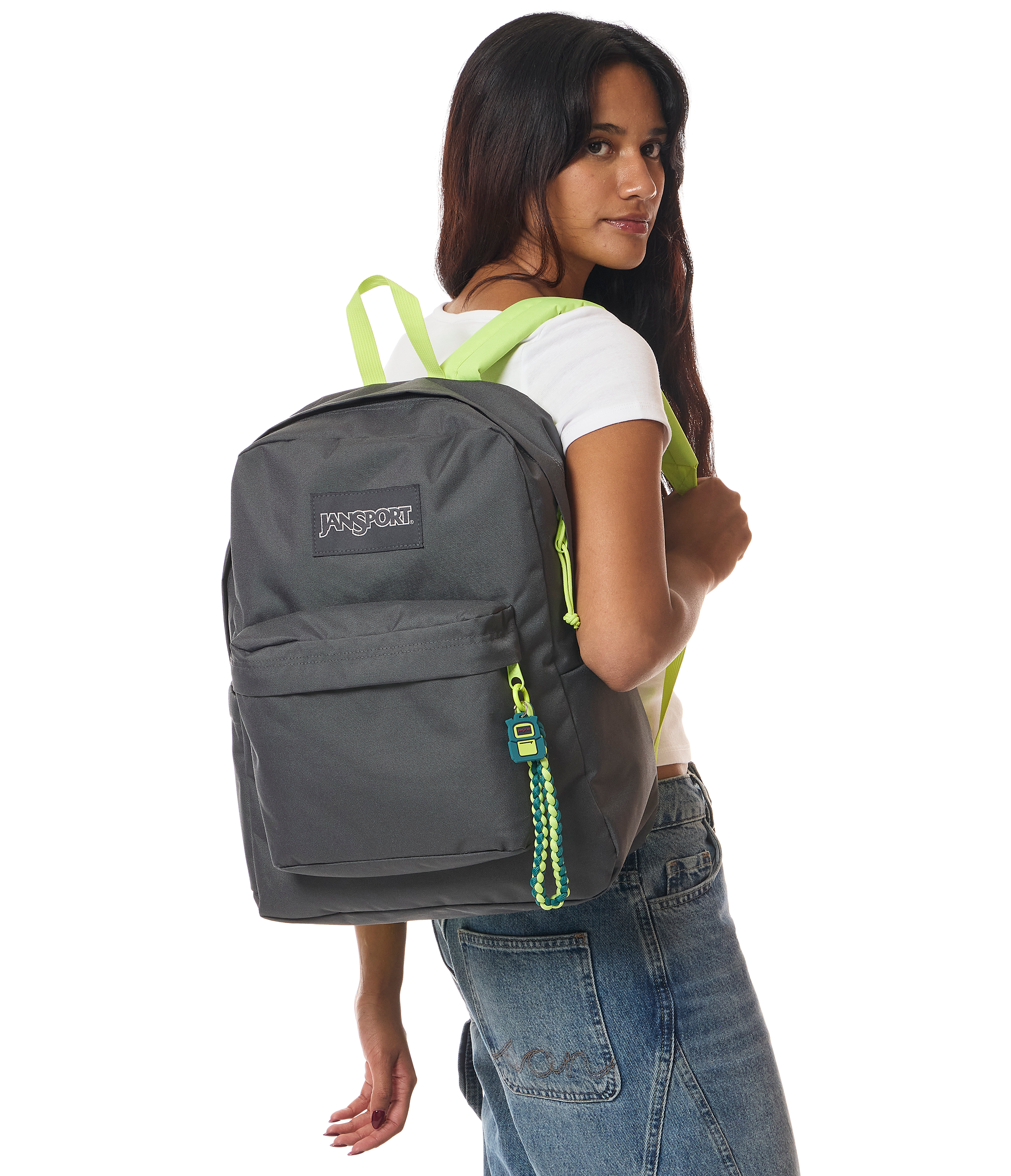 JanSport Superbreak Plus Charmed in Charmed Smokey Grit — angle view 2