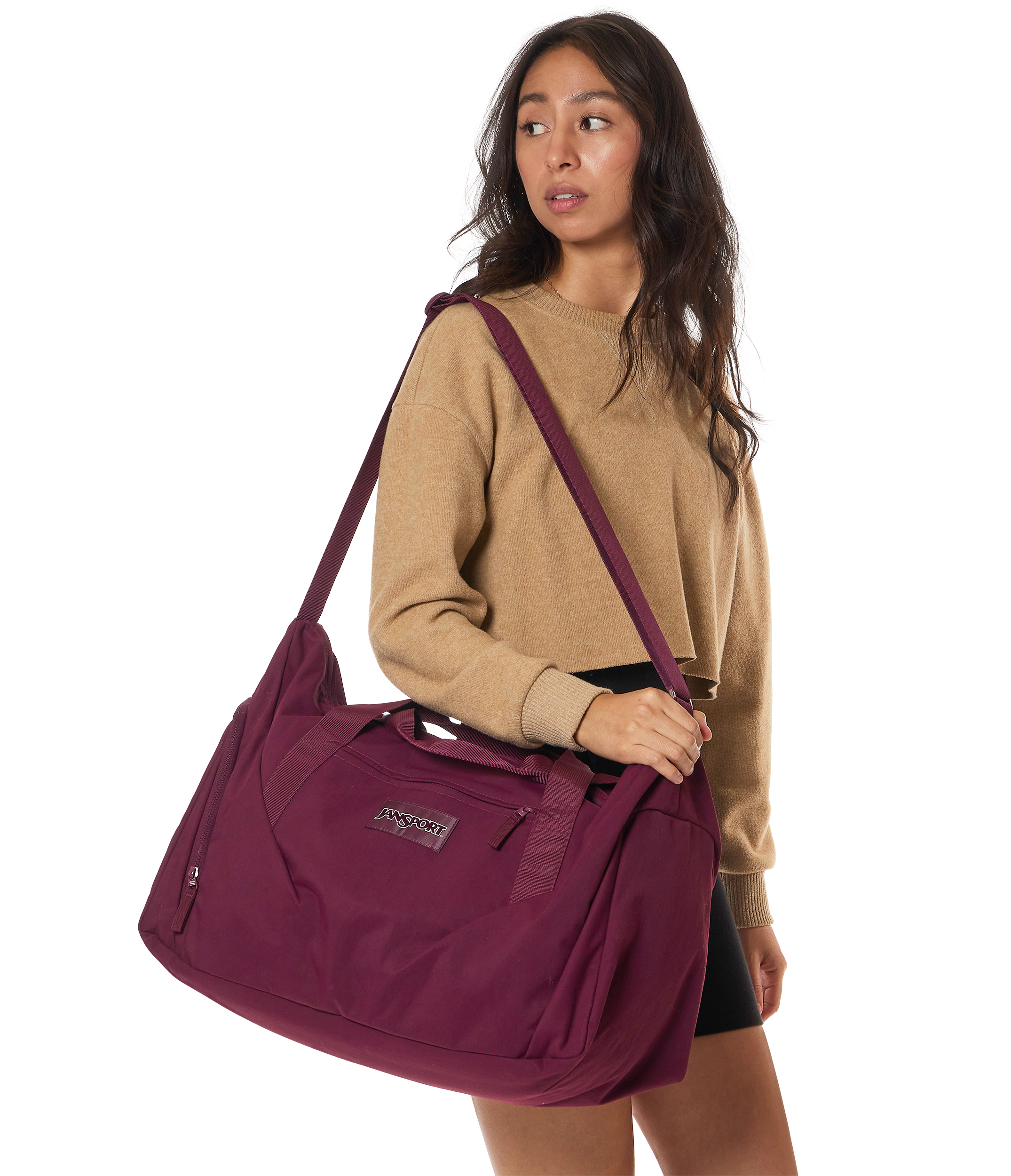 JanSport Recharge Gym Bag Large in Cherry Lacquer — angle view 2