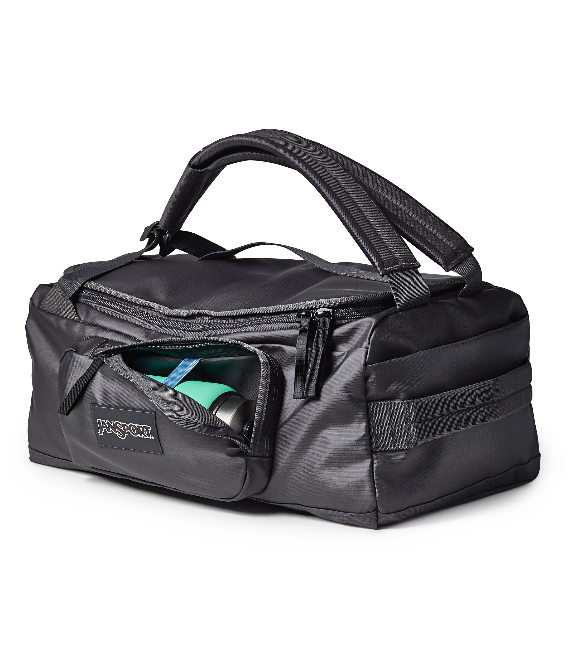JanSport Good Latitude Convertible Duffel in Smokey Grit — detail view