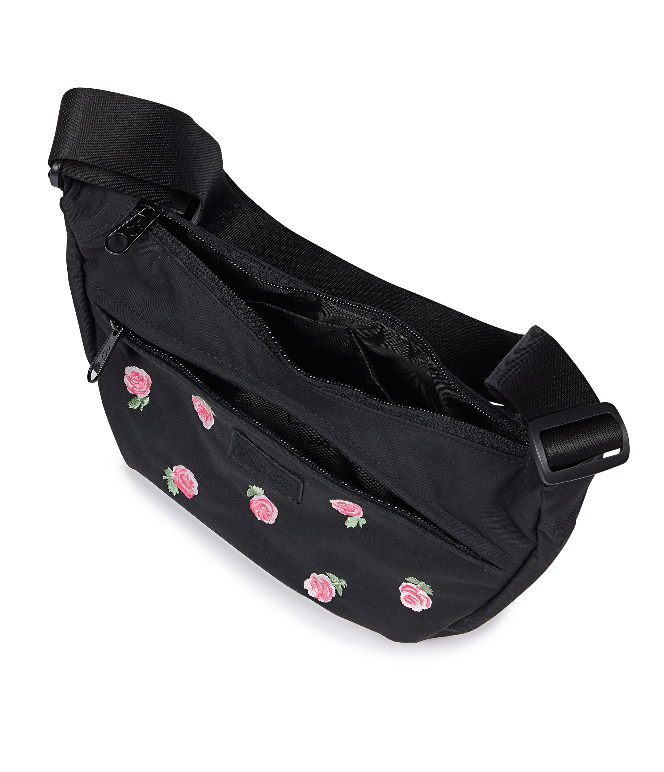 JanSport Unphased Crossbody Small FX in Just A Rose Embroidery Black — angle view 2