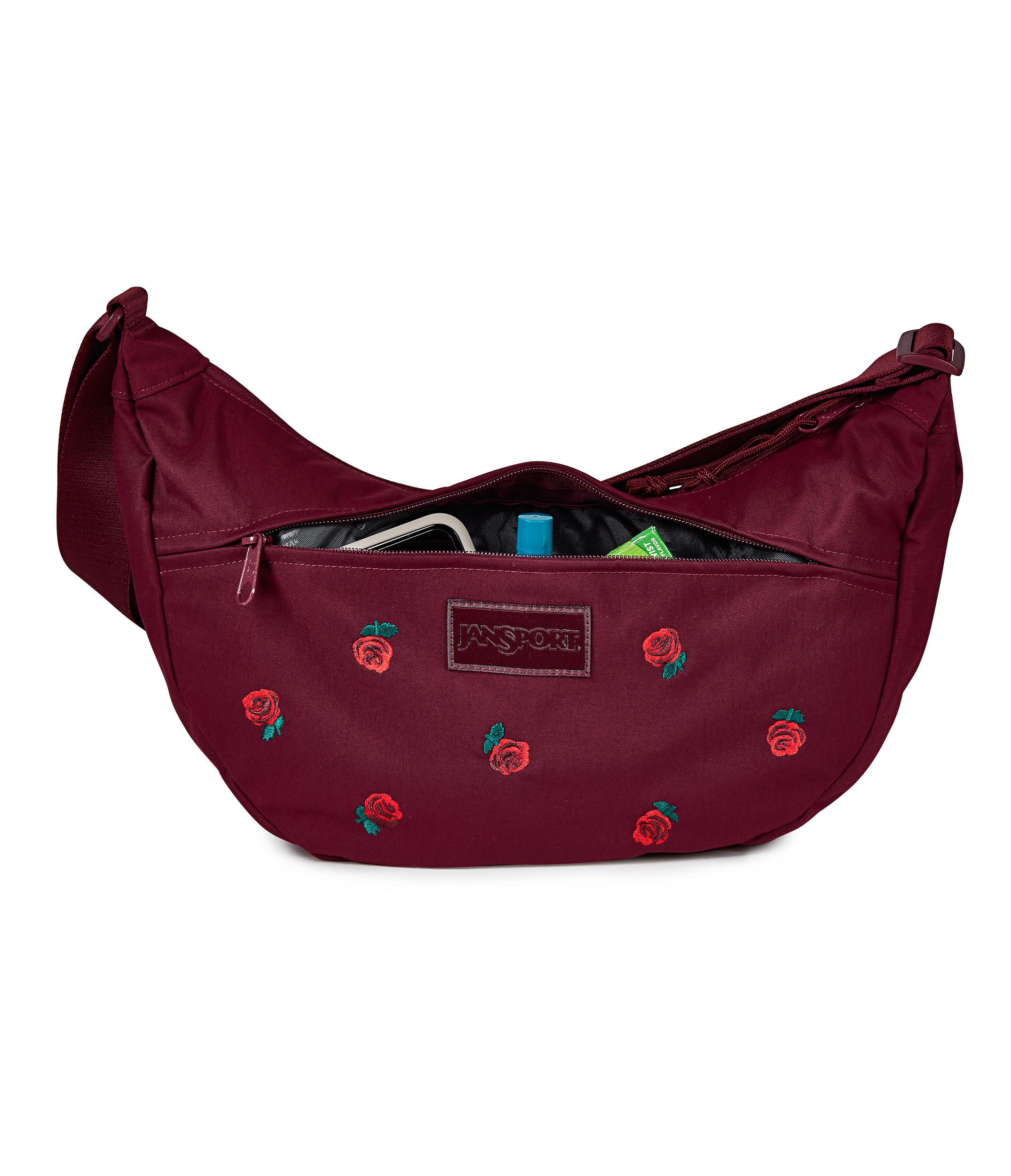JanSport Unphased Crossbody Large FX in Just A Rose Embroidery Cherry Lacquer — detail view 3