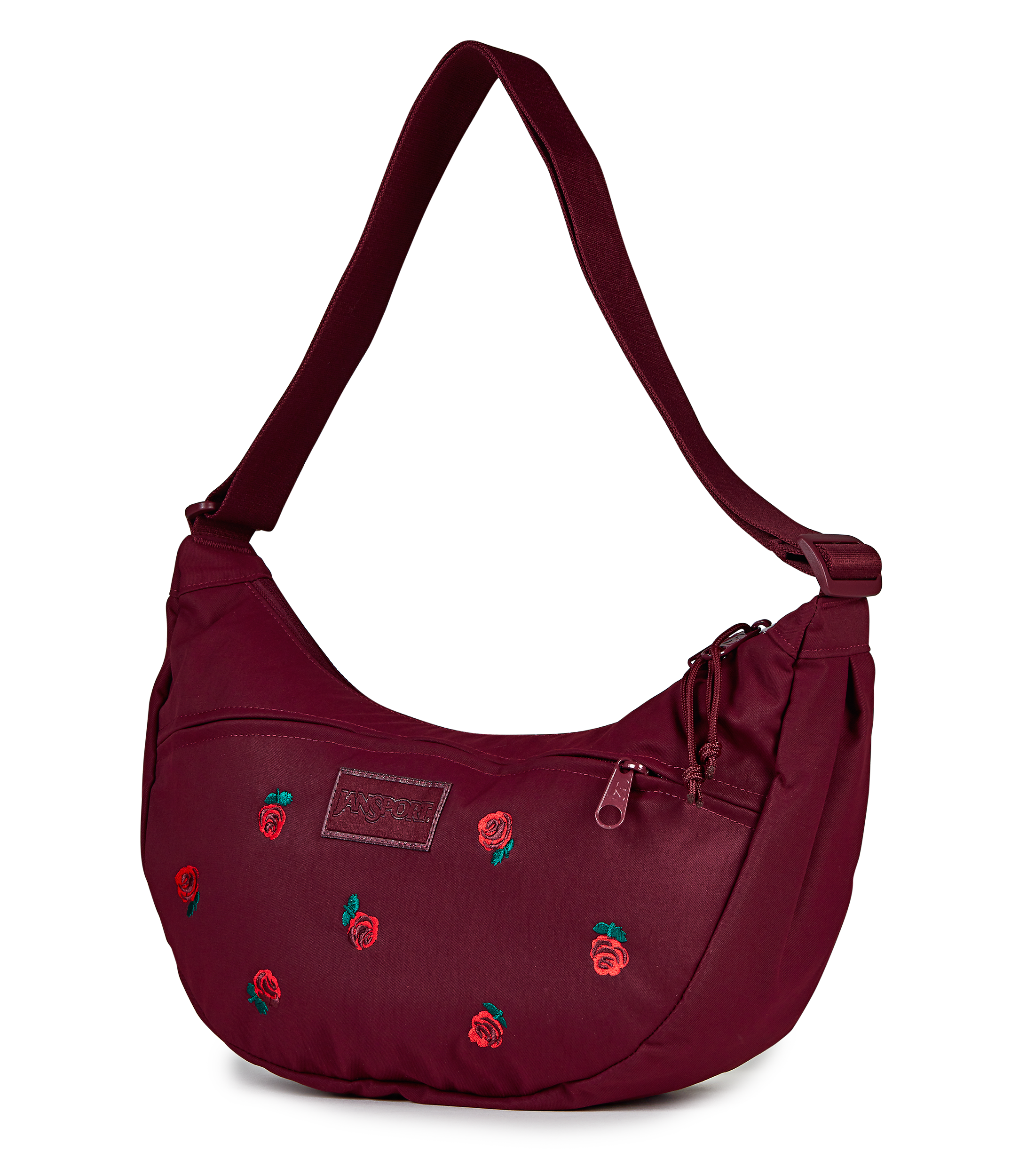 JanSport Unphased Crossbody Large FX in Just A Rose Embroidery Cherry Lacquer — angle view 2