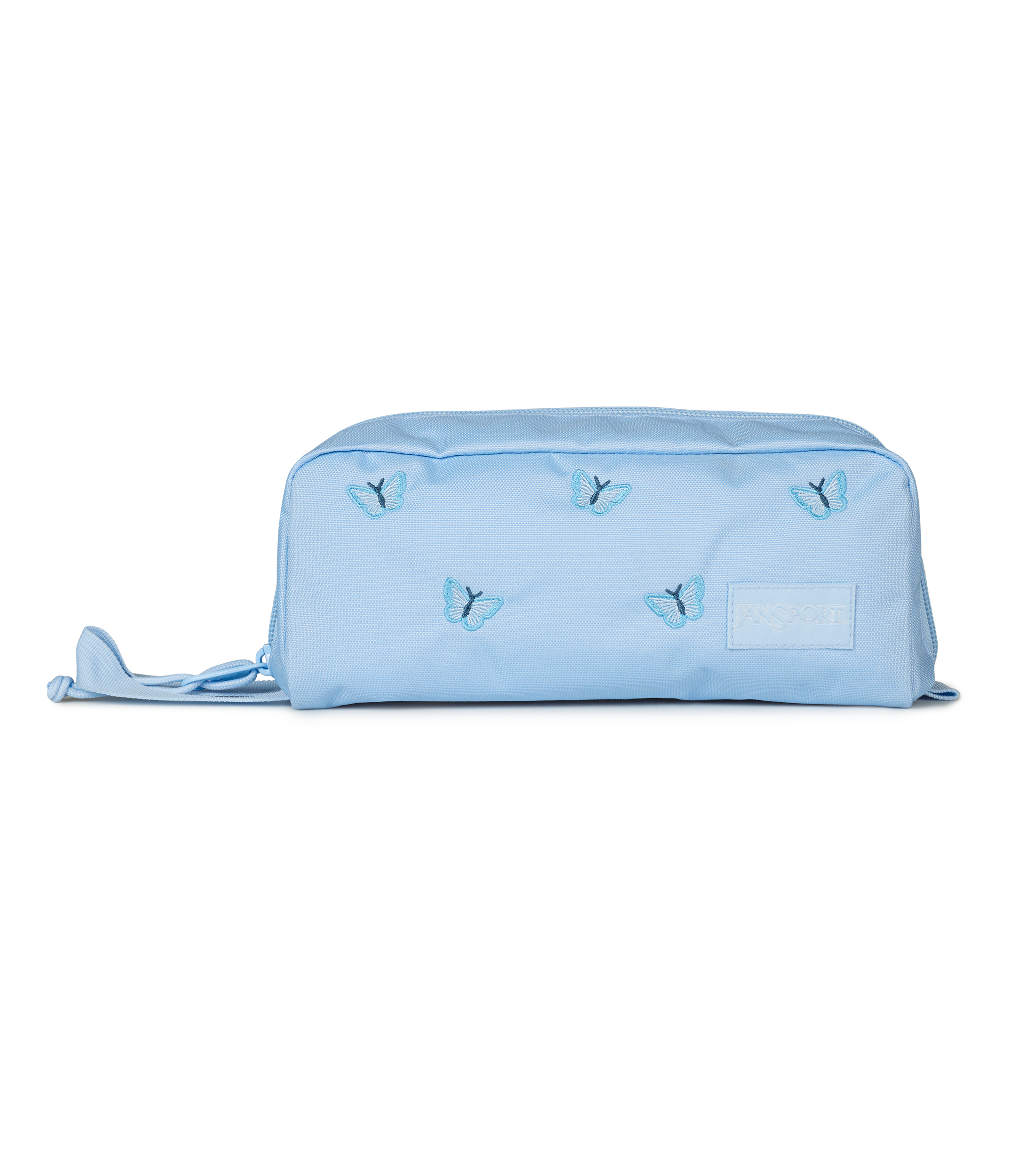 JanSport Perfect Pouch FX in Tiny Butterflies Blue — front view