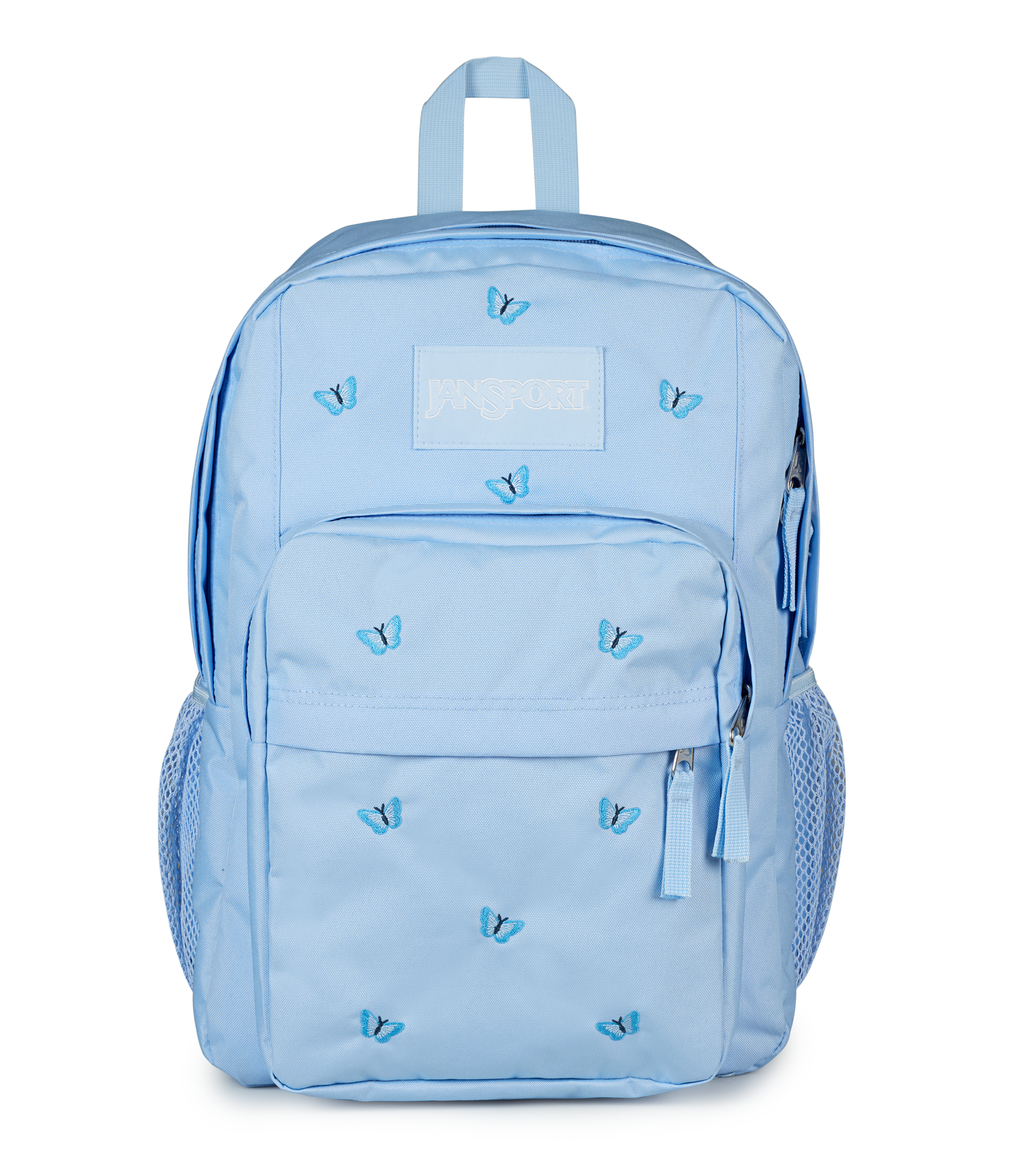 JanSport Big Plans FX in Tiny Butterflies Blue — front view