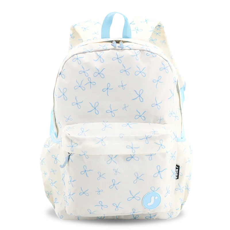J World Oz Daypack Backpack in Blue Bows — front view # color_Blue Bows
