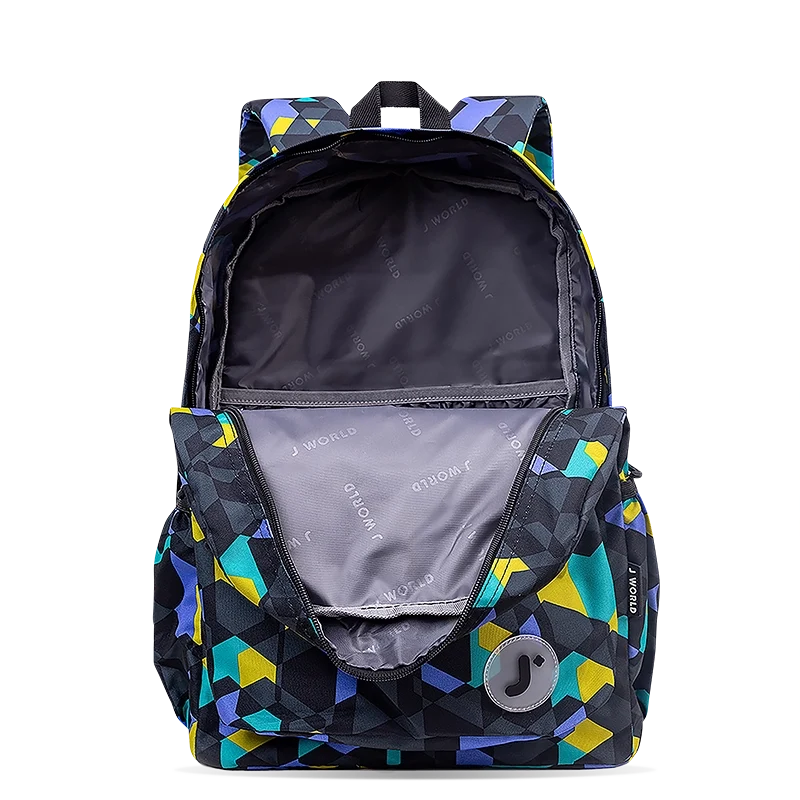 J World Oz Daypack Backpack in Cubes — interior view # color_Cubes
