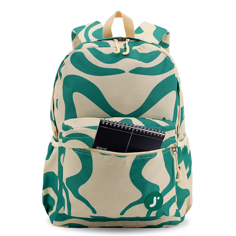 J World Oz Daypack Backpack in Green Swirl — detail view # color_Green Swirl