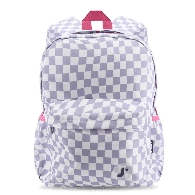J World Oz Daypack Backpack in Lavender Checkers — front view # color_Lavender Checkers