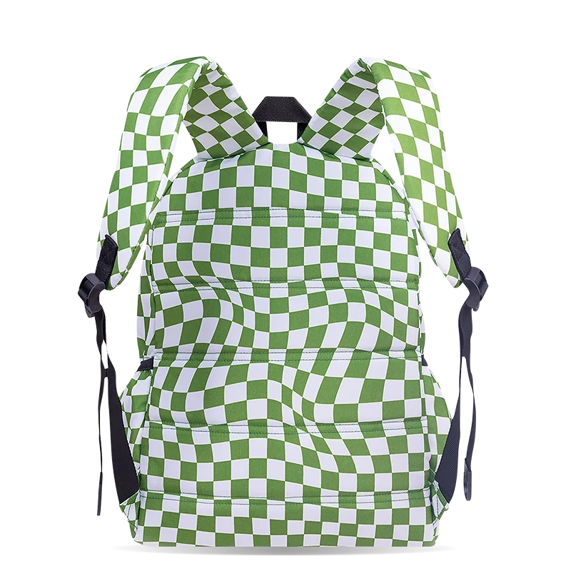 J World Oz Daypack Backpack in Matcha Checkers — back view # color_Matcha Checkers