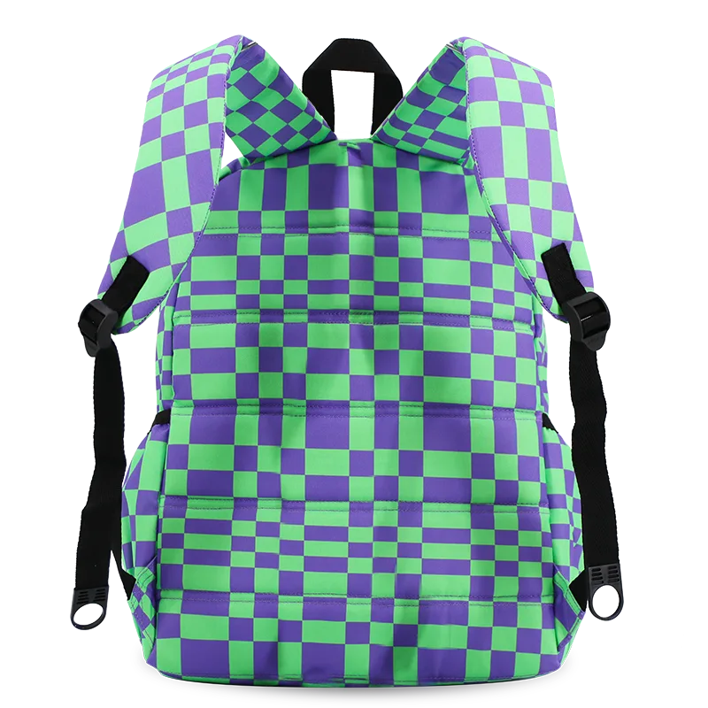 J World Oz Daypack Backpack in Pixel Checkers — back view # color_Pixel Checkers