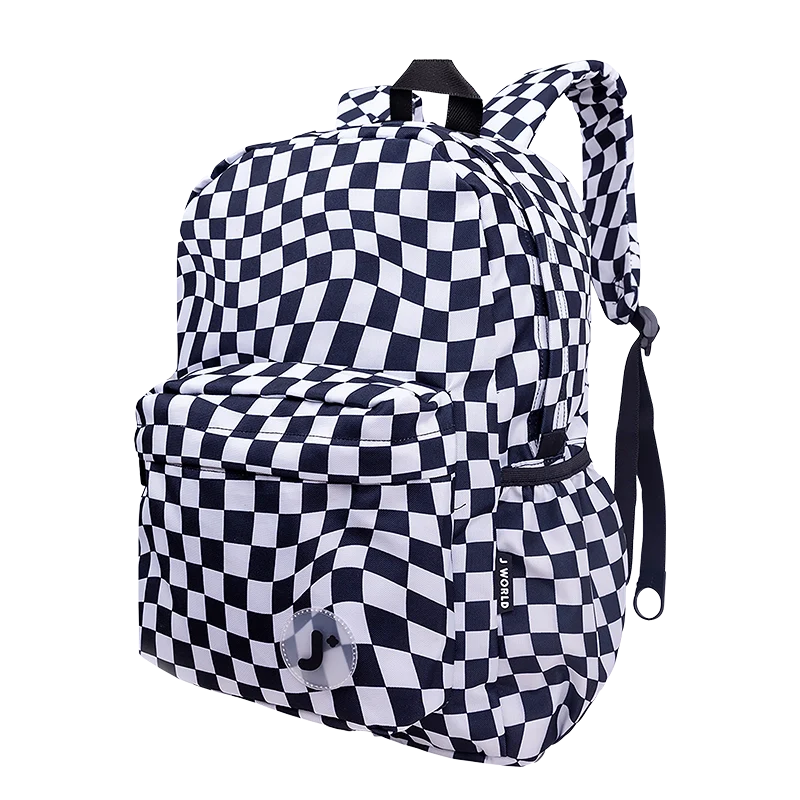 J World Oz Daypack Backpack in Wavy Checkers — angle view 2 # color_Wavy Checkers