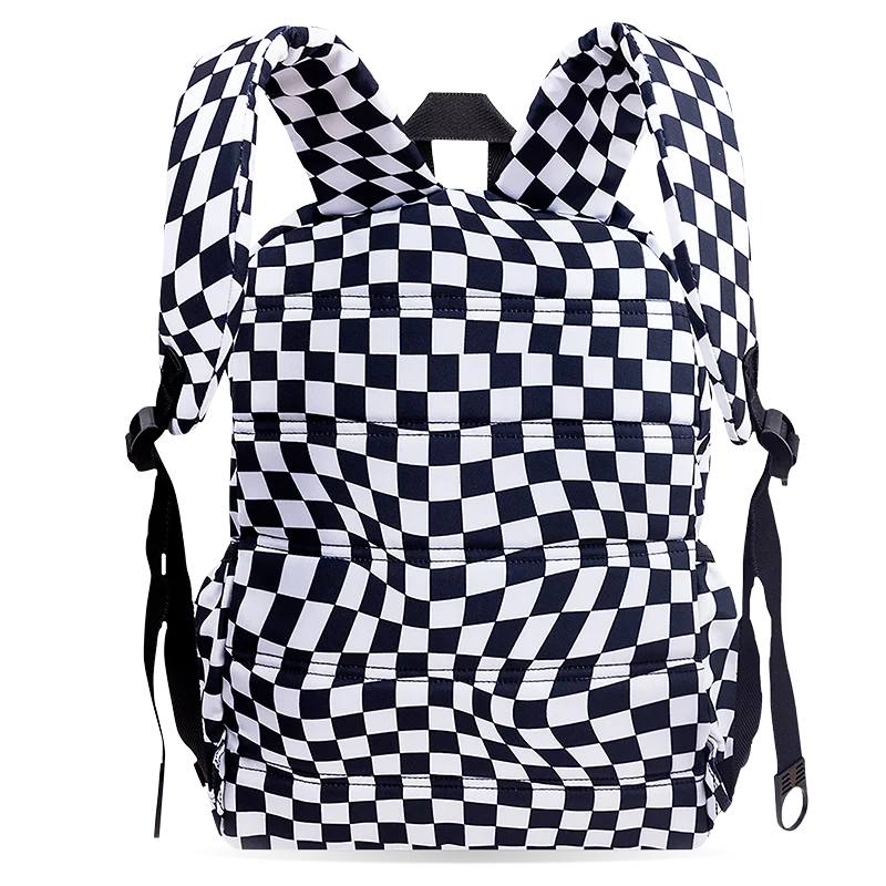 J World Oz Daypack Backpack in Wavy Checkers — back view # color_Wavy Checkers