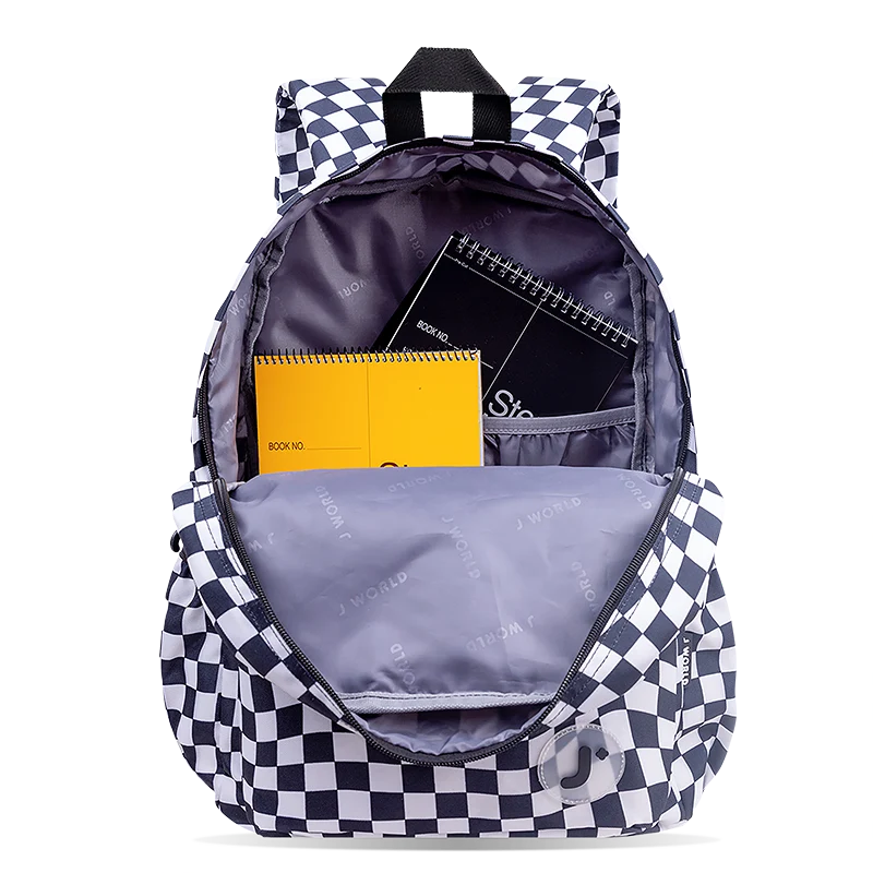 J World Oz Daypack Backpack in Wavy Checkers — interior view # color_Wavy Checkers