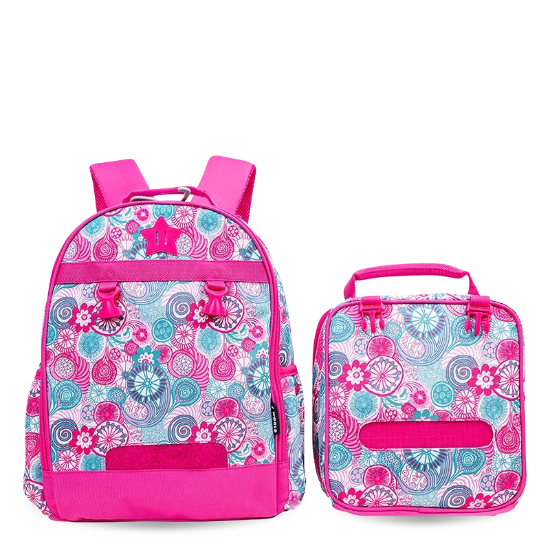 J World Duet Kids Backpack & Detachable Lunch Box Set in Blue Raspberry — back view # color_Blue Raspberry