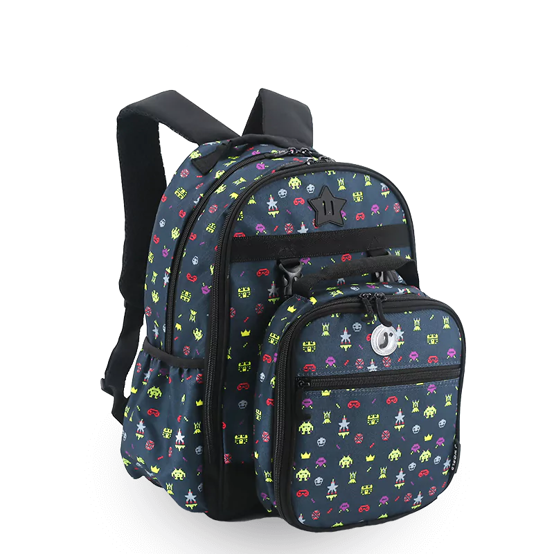 J World Duet Kids Backpack & Detachable Lunch Box Set in Game — angle view 2 # color_Game