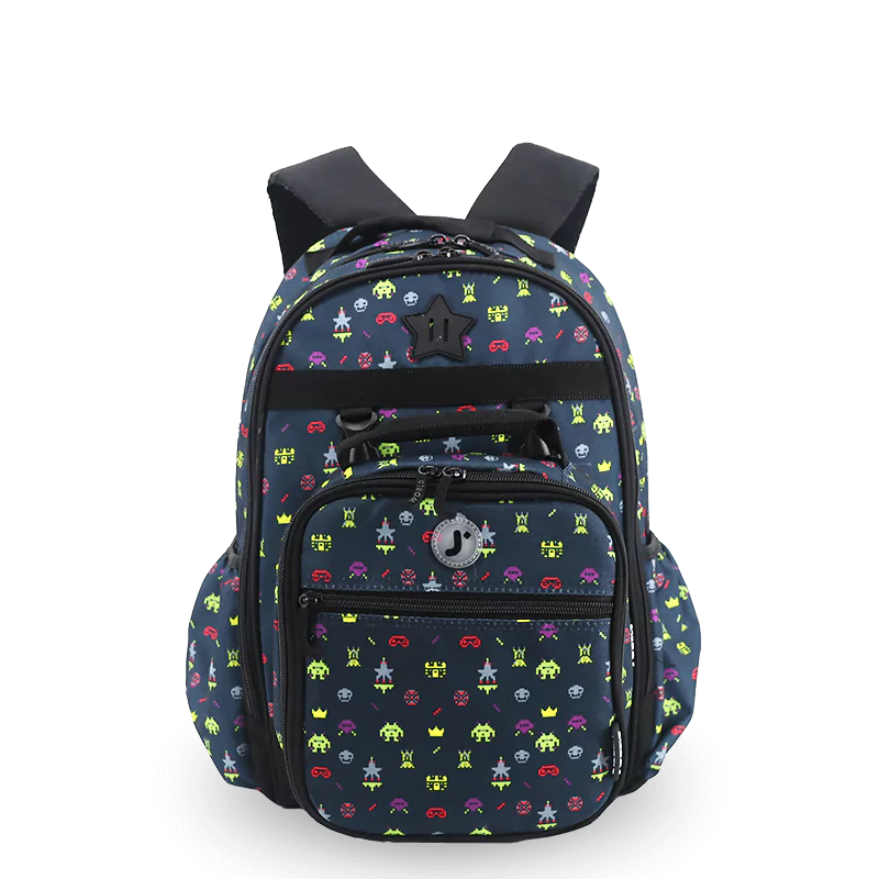 J World Duet Kids Backpack & Detachable Lunch Box Set in Game — front view # color_Game