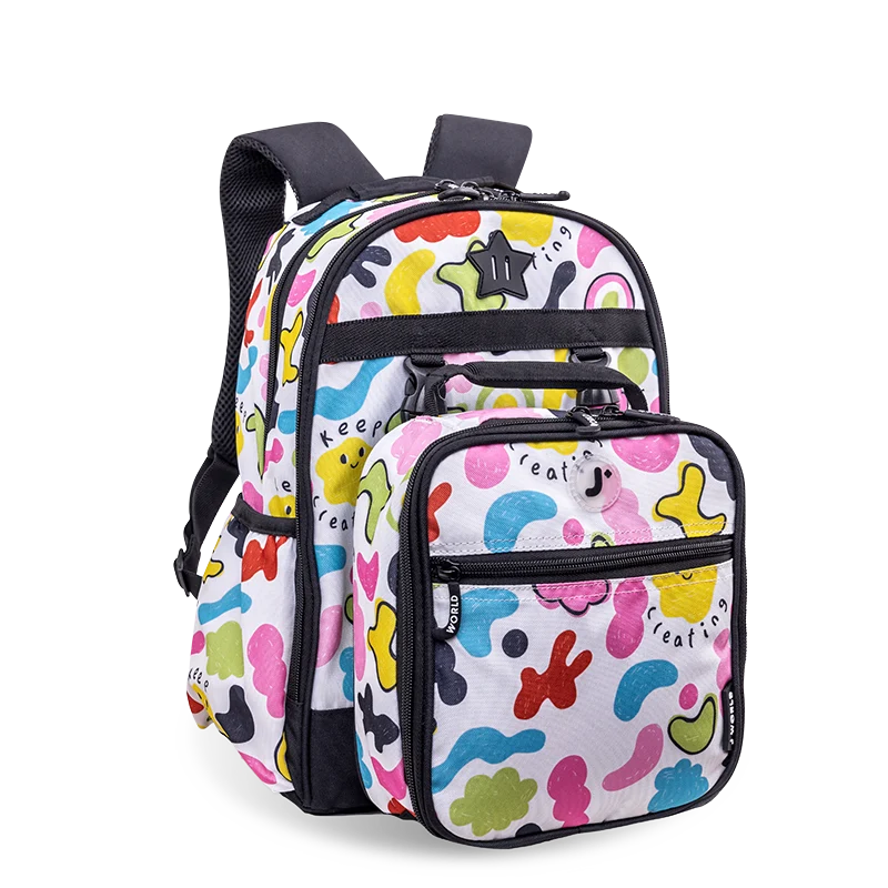 J World Duet Kids Backpack & Detachable Lunch Box Set in Kiddo — angle view 2 # color_Kiddo