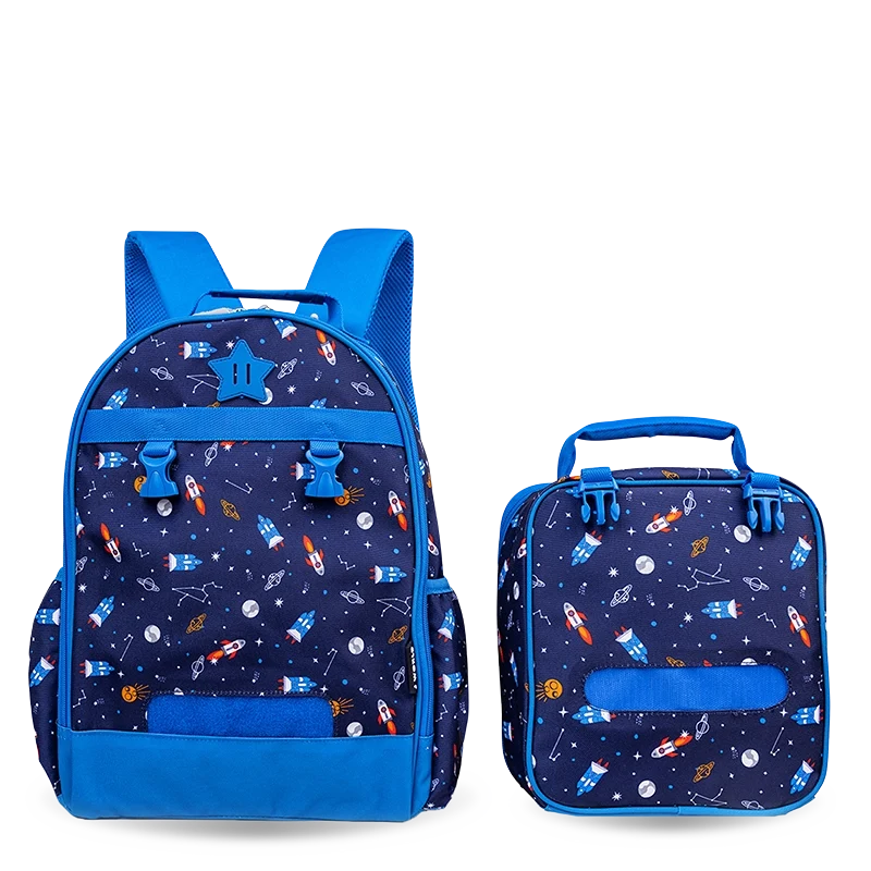 J World Duet Kids Backpack & Detachable Lunch Box Set in Spaceship — back view # color_Spaceship