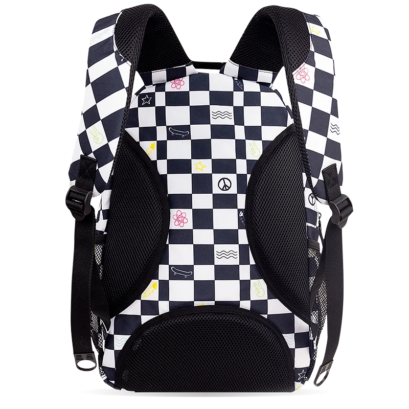 J World Cornelia Laptop Backpack in Icon Checkers — back view # color_Icon Checkers