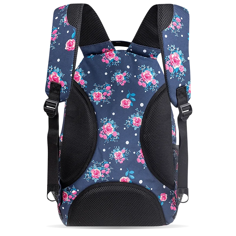 J World Cornelia Laptop Backpack in Navy Rose — back view # color_Navy Rose
