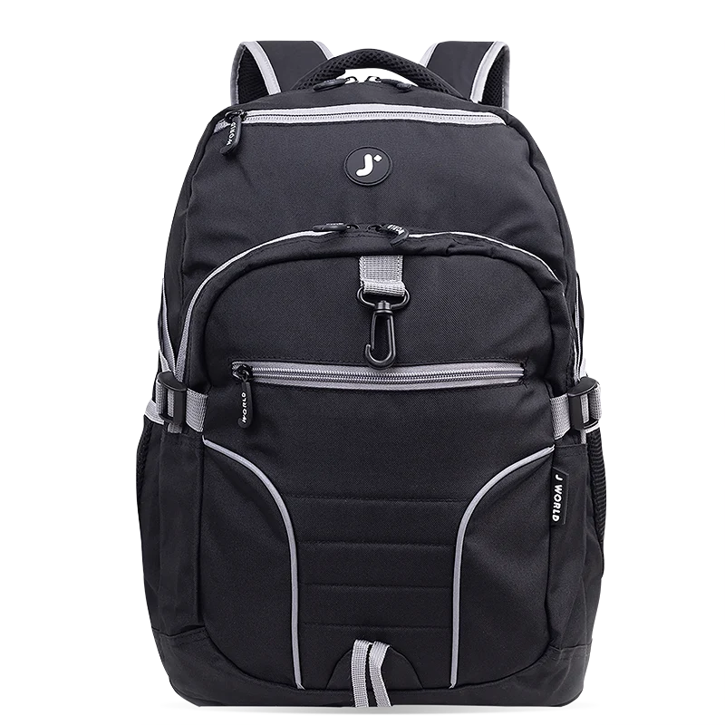 J World Atom Multi Purpose Laptop Backpack in Black — front view # color_Black