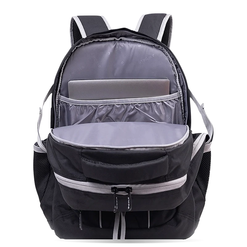 J World Atom Multi Purpose Laptop Backpack in Black — interior view # color_Black