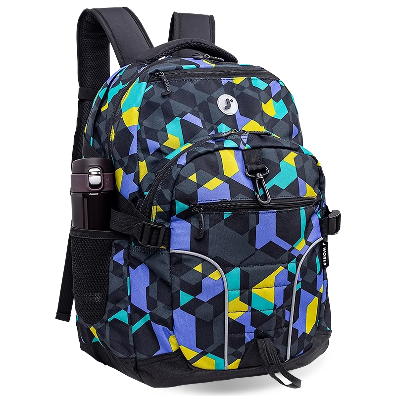 J World Atom Multi Purpose Laptop Backpack in Cubes — angle view 2 # color_Cubes