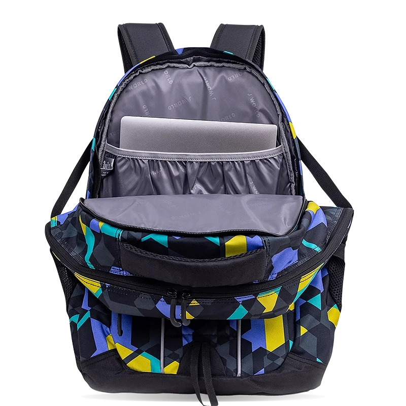 J World Atom Multi Purpose Laptop Backpack in Cubes — interior view # color_Cubes