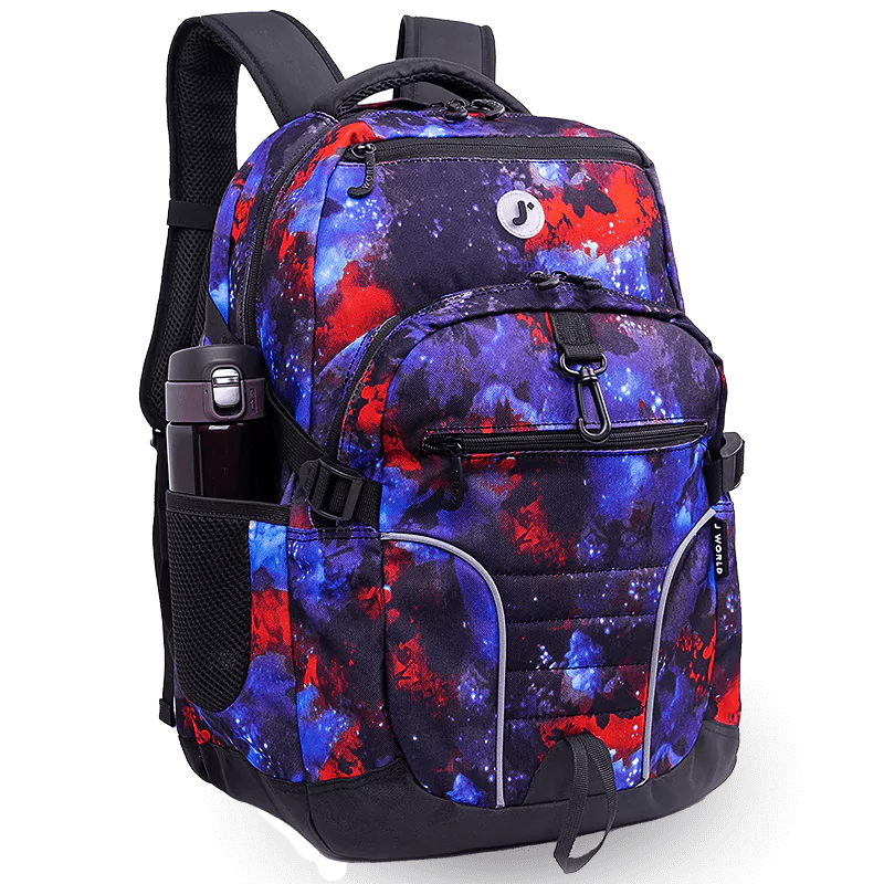 J World Atom Multi Purpose Laptop Backpack in Galaxy — angle view 2 # color_Galaxy