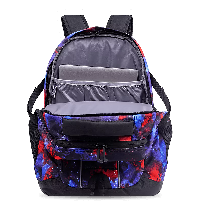 J World Atom Multi Purpose Laptop Backpack in Galaxy — interior view # color_Galaxy