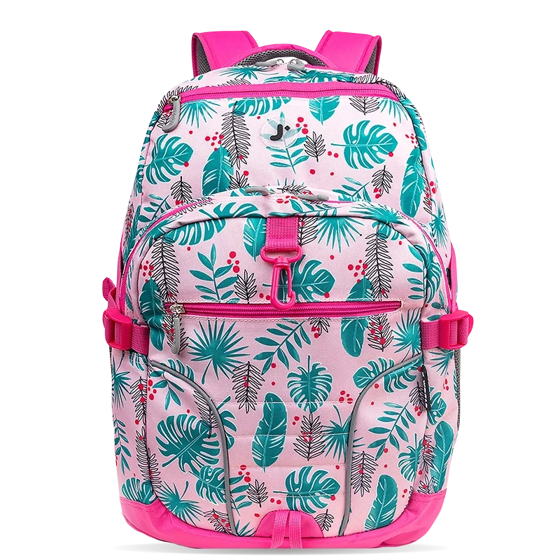 J World Atom Multi Purpose Laptop Backpack in Palm Leaves — front view # color_Palm Leaves