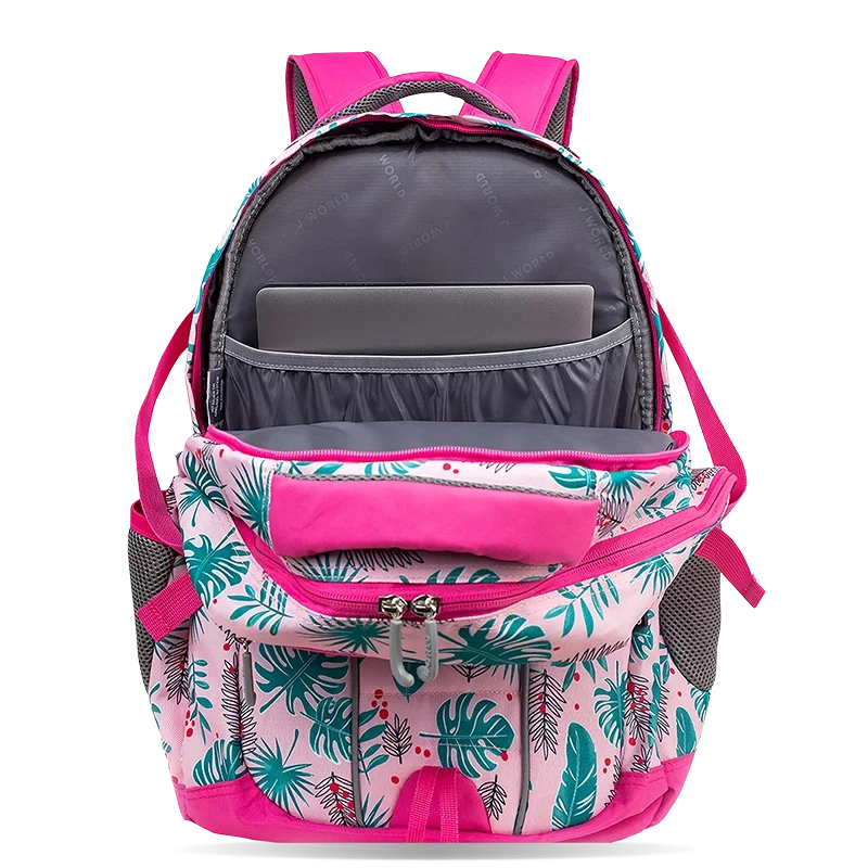 J World Atom Multi Purpose Laptop Backpack in Palm Leaves — interior view # color_Palm Leaves
