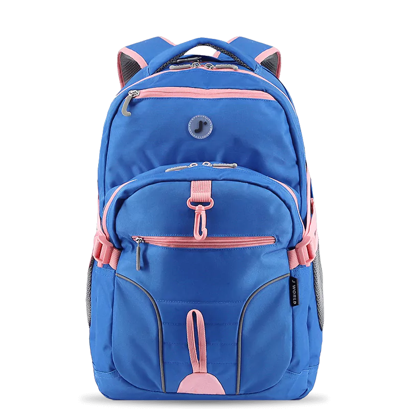J World Atom Multi Purpose Laptop Backpack in Navy/Pink — front view # color_Navy/Pink