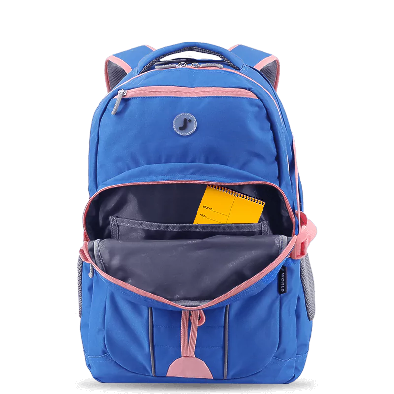J World Atom Multi Purpose Laptop Backpack in Navy/Pink — detail view # color_Navy/Pink