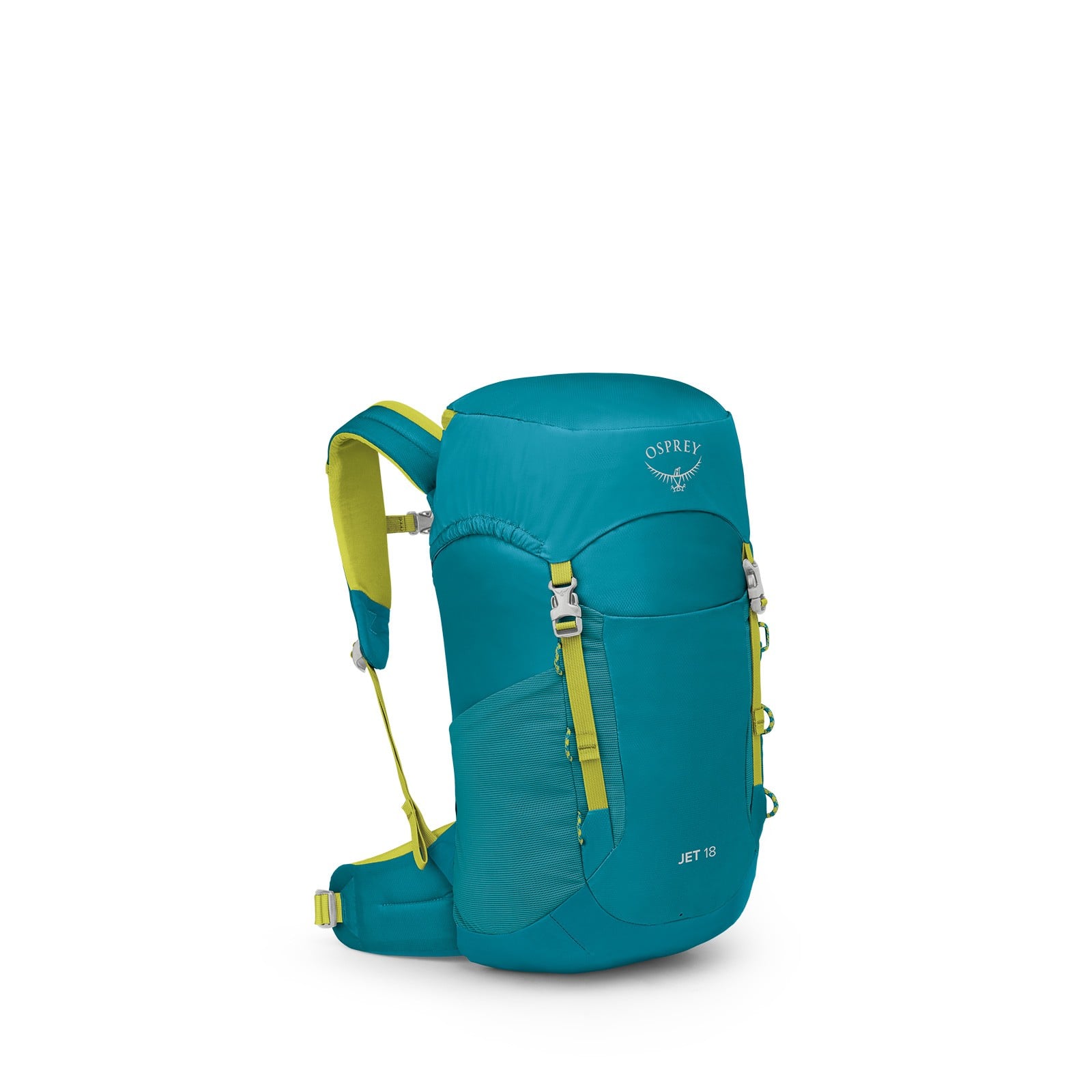 Osprey Jet 18 Kids Hiking Backpack 18L in Blue Spikemoss — angle view 2