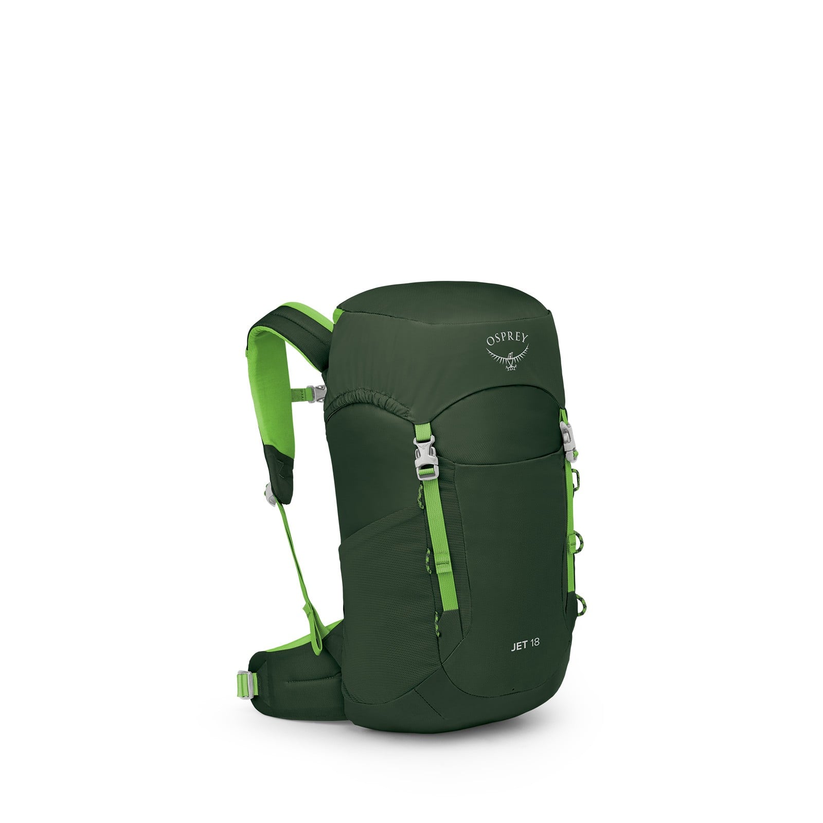 Osprey Jet 18 Kids Hiking Backpack 18L in Green Canopy — angle view 2