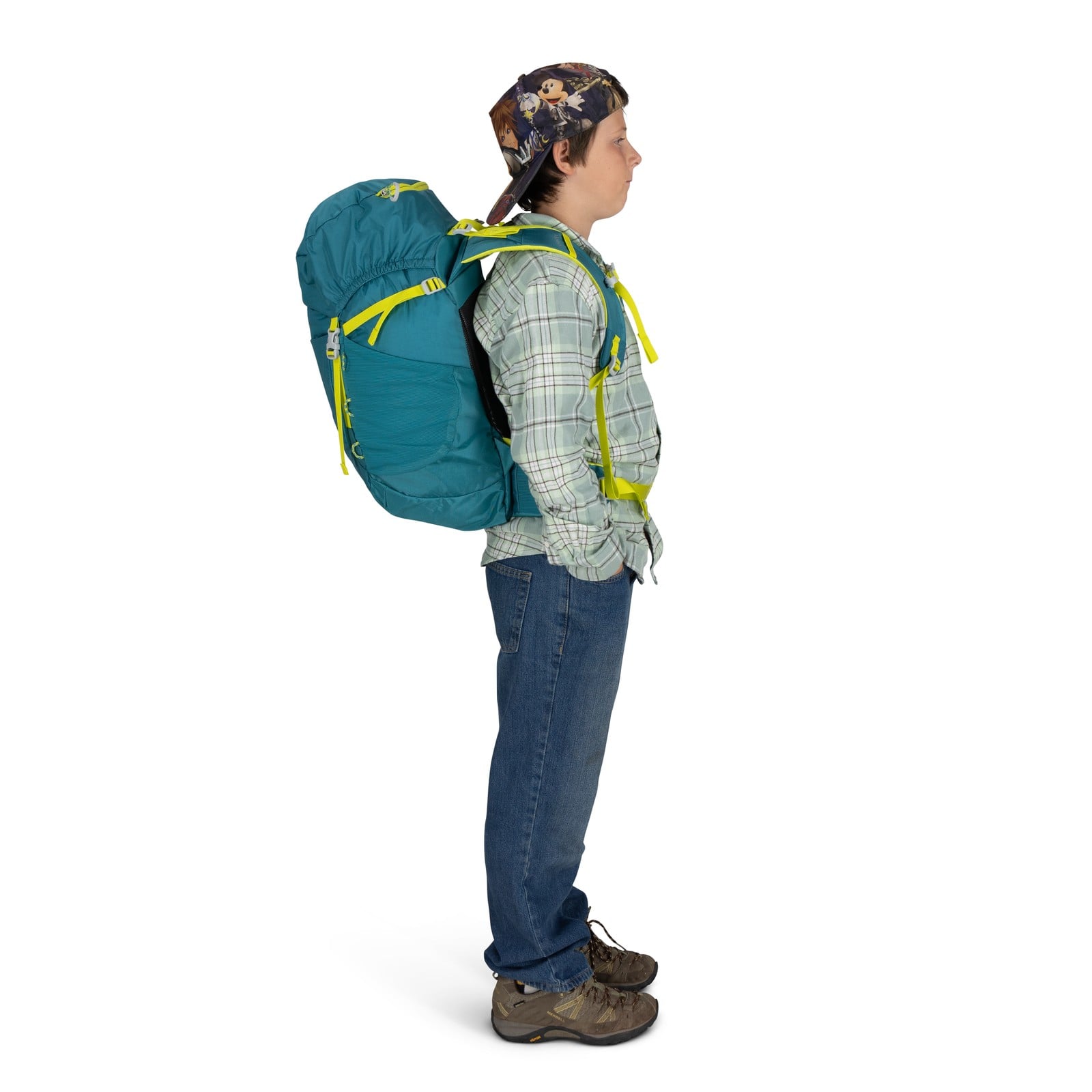 Osprey Jet 28 Kids Hiking Backpack 28L in Blue Spikemoss — lifestyle 2