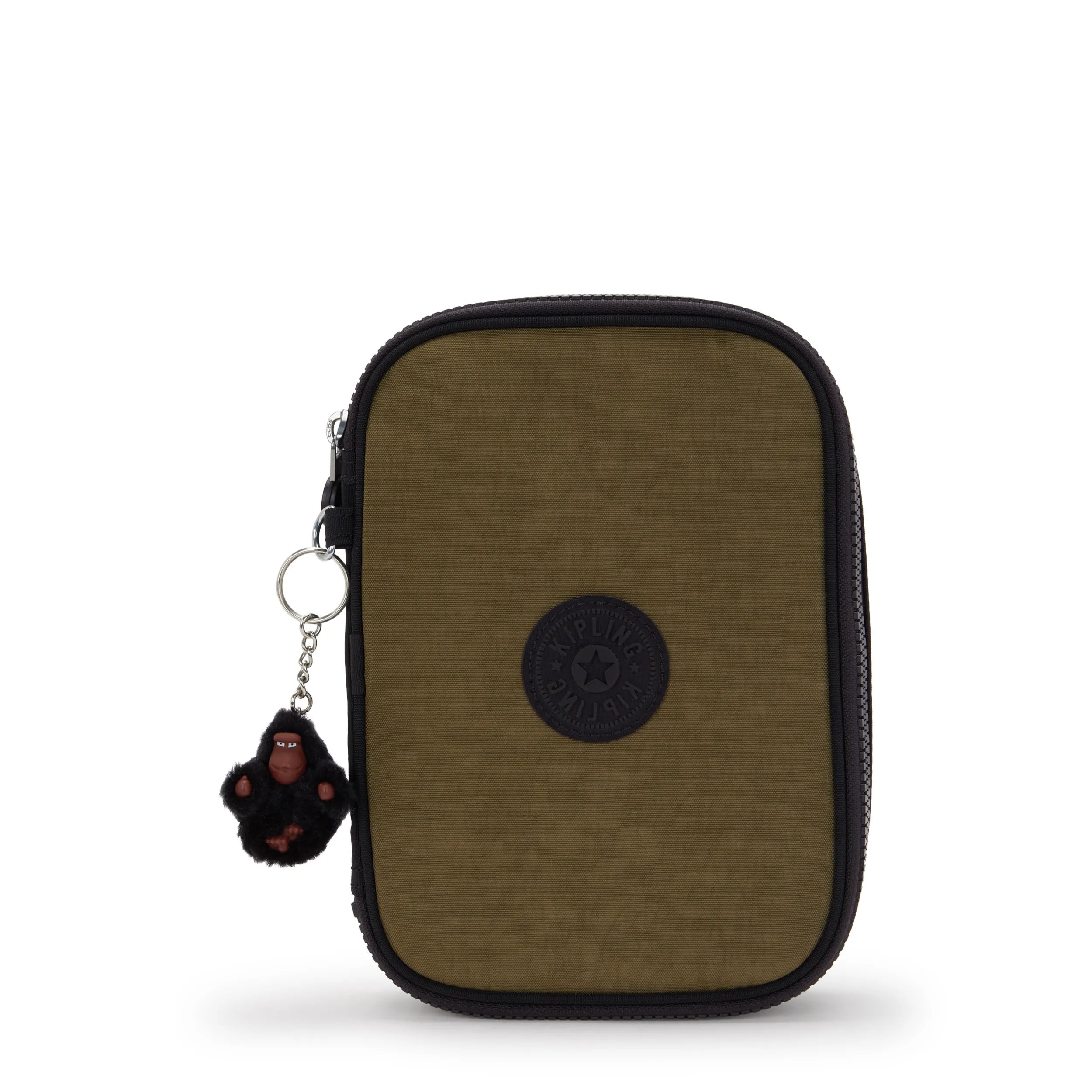 Kipling 100 Pens Case in Black Khaki Print — front view # color_Black Khaki Print