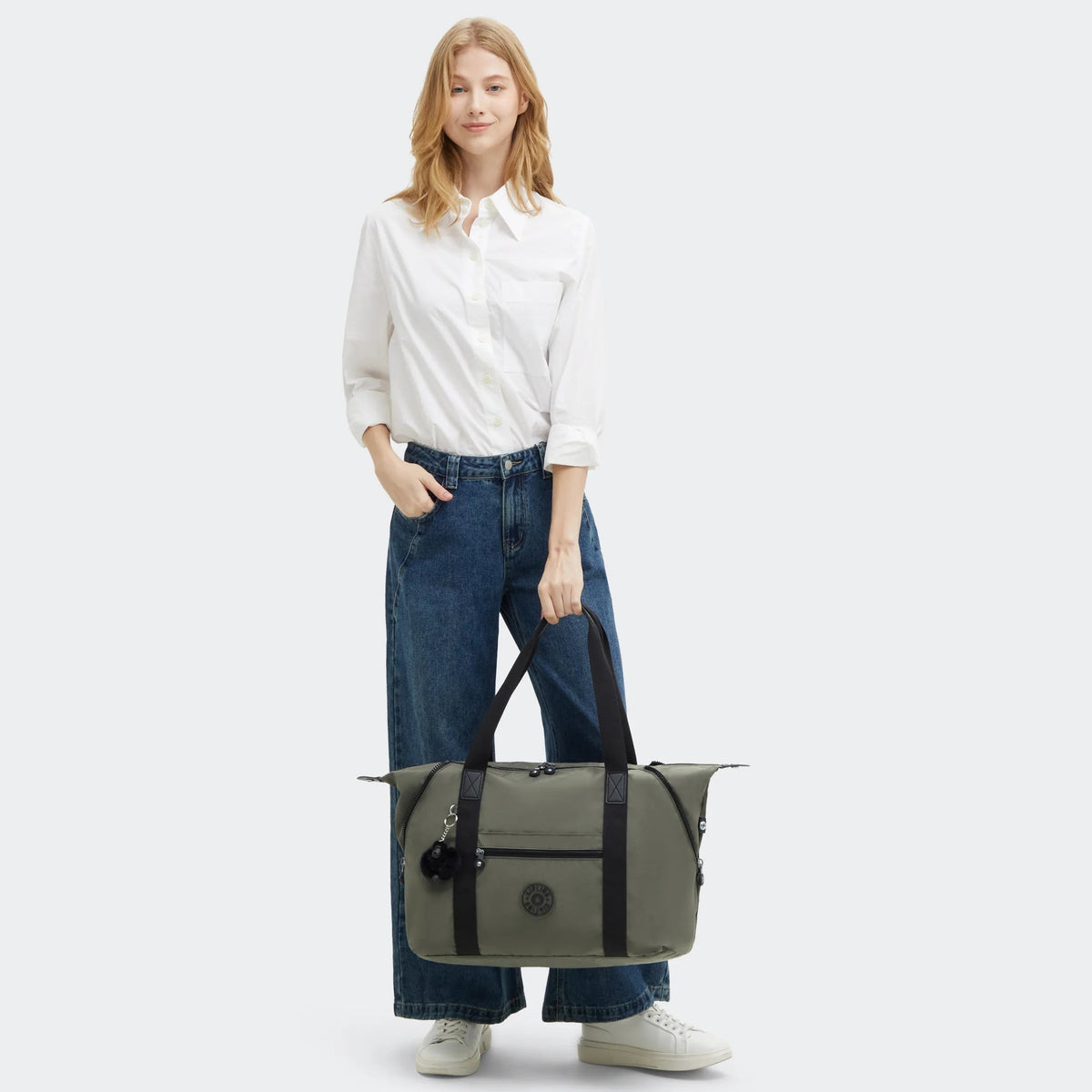 Kipling Art Medium Tote Bag in Green Moss — lifestyle 2