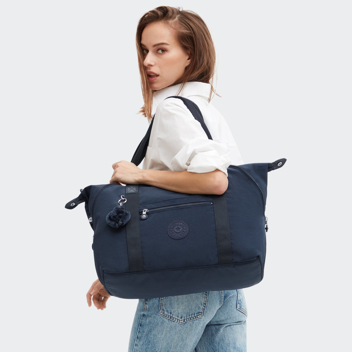Kipling Art Medium Tote Bag in Blue Bleu 2 — lifestyle