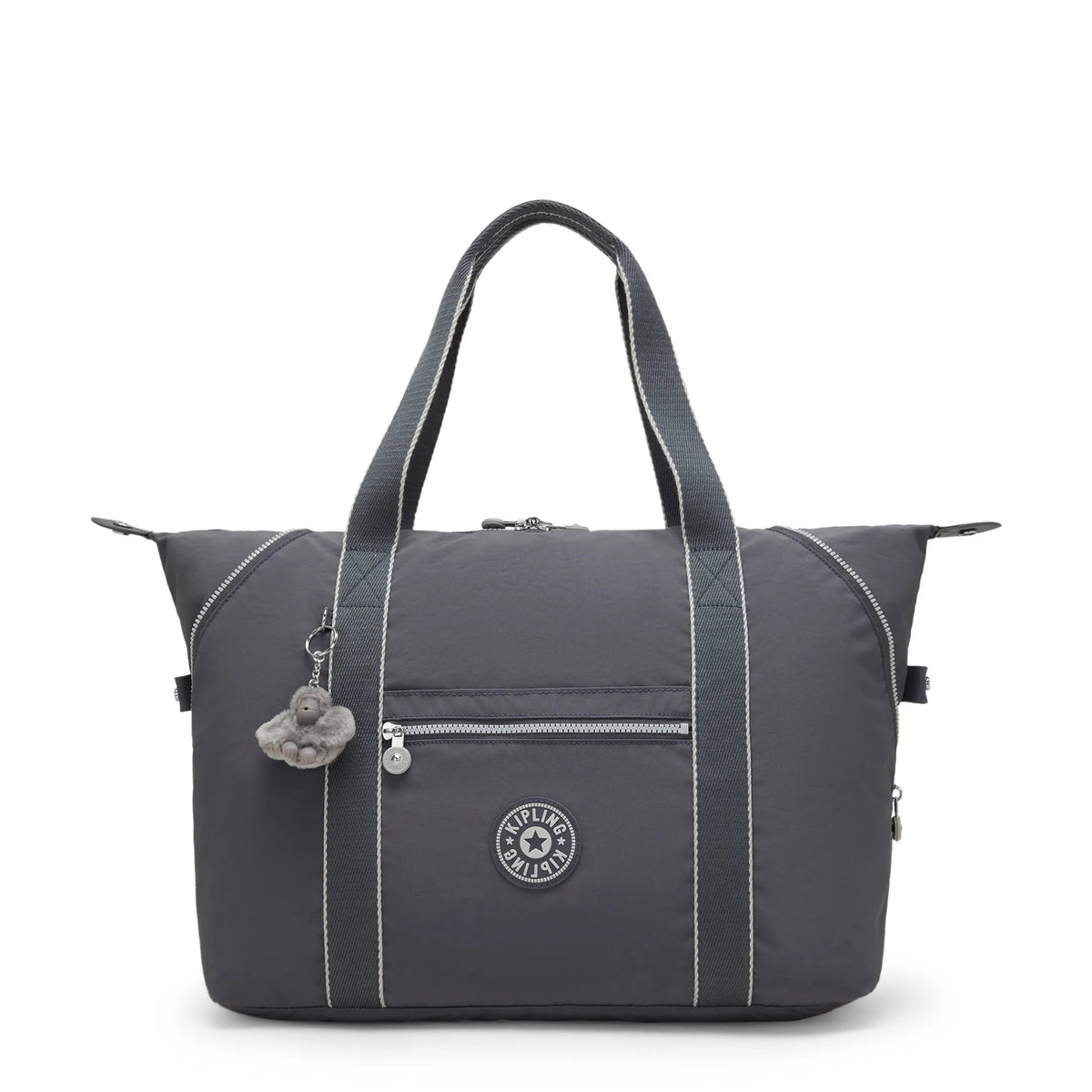 Kipling Art Medium Tote Bag in Moonlit Grey — front view # color_Moonlit Grey