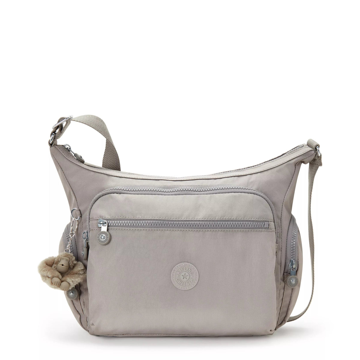 Kipling Gabbie Crossbody Bag in Grey Gris — front view # color_Grey Gris