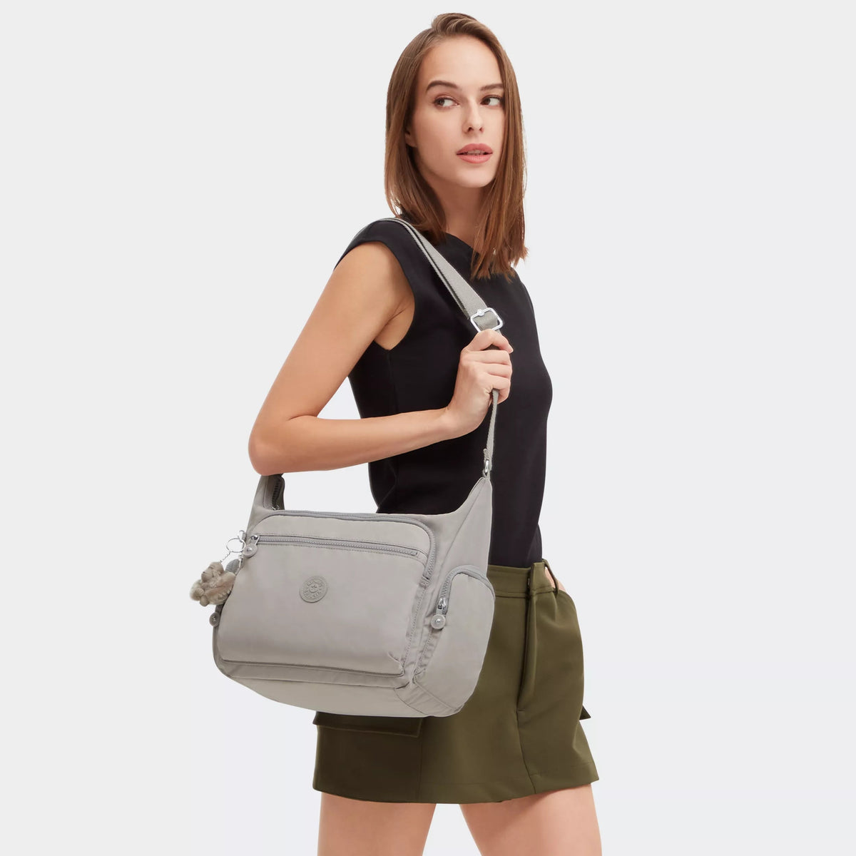Kipling Gabbie Crossbody Bag in Grey Gris — lifestyle