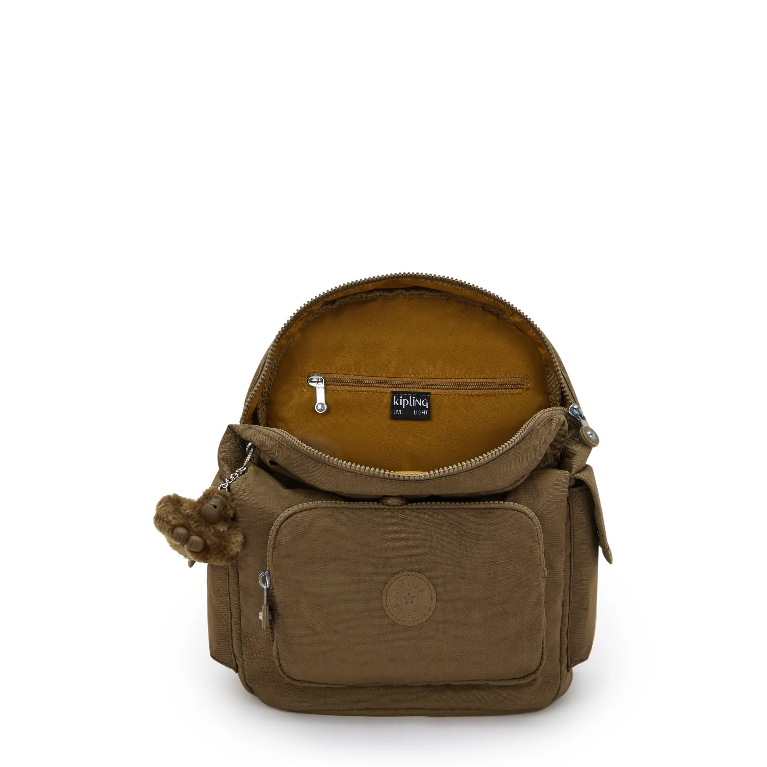 Kipling City Pack S in Smooth Khaki — angle view 3